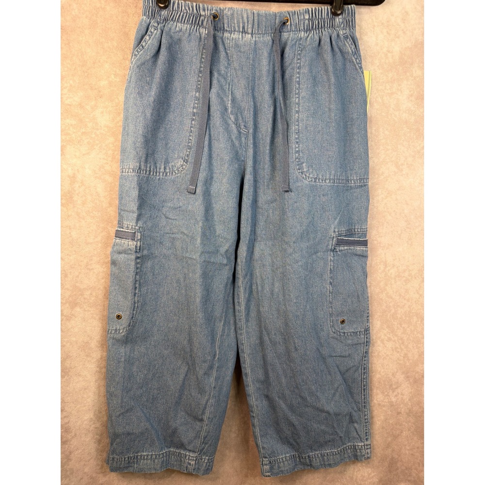 NWT‎ VTG Allison Daley Crop Cargo Pants 
 Size 8 Blue Stone Bleach Elastic Waist